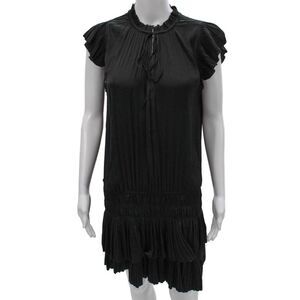 Decker Womens Black Trapeze Swing Dress Short Sleeve High Neck Tie Size XS